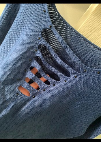 Bohem Tarzı V Yakalı Örgü Kadın Kazak - Görsel 4