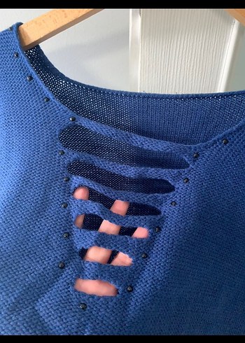 Bohem Tarzı V Yakalı Örgü Kadın Kazak - Görsel 3