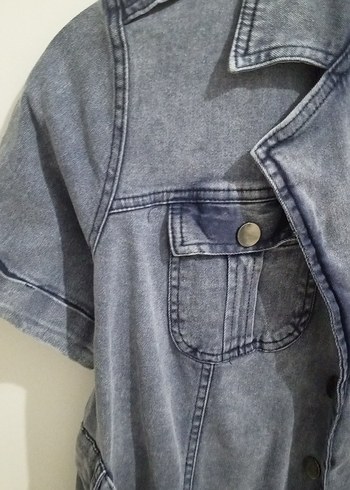 48 Beden Düğmeli Gri Denim Midi Elbise