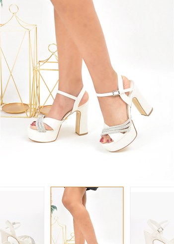Beyaz Platform Topuklu Kadın Abiye Ayakkabı - Görsel 2