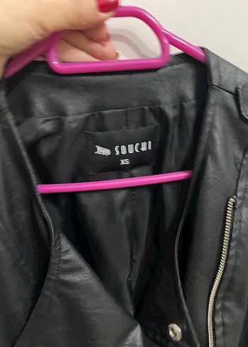 Siyah Kısa Deri Biker Ceket - Görsel 3