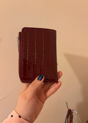 Burgundy Deri Yılan Desenli Fermuarlı Cüzdan - Görsel 2