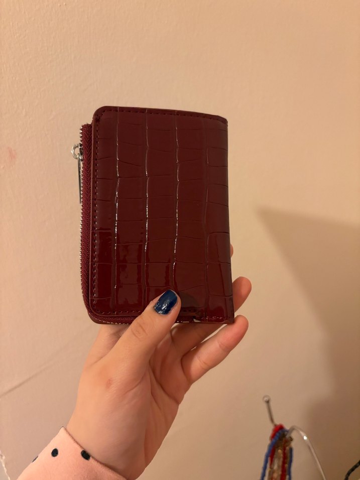 Burgundy Deri Yılan Desenli Fermuarlı Cüzdan - Görsel 2