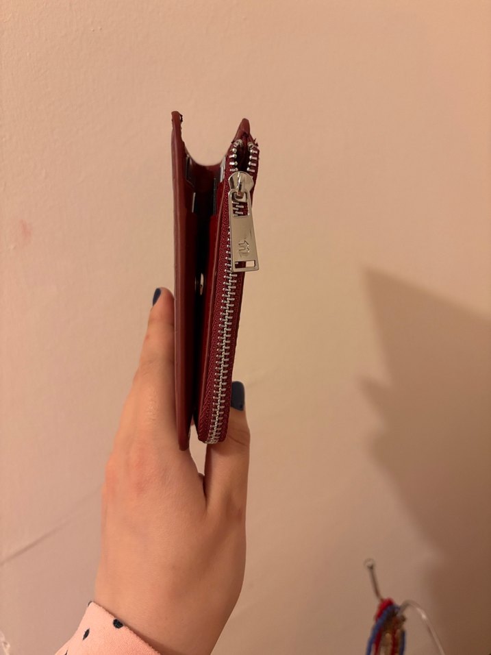 Burgundy Deri Yılan Desenli Fermuarlı Cüzdan - Görsel 3