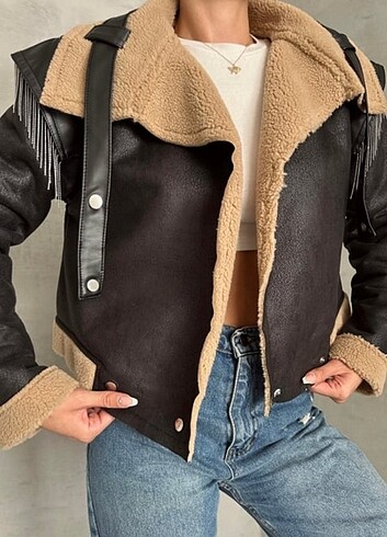 Kolları Zincir Detay Biker Kadın Ceket