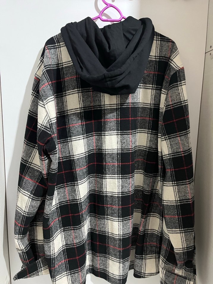 Erkek Ekose Desenli Gri Kapüşonlu Oduncu Gömlek - Görsel 2