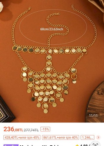 Altın Renkli Parlak Pullu Yüz Zinciri - Görsel 2