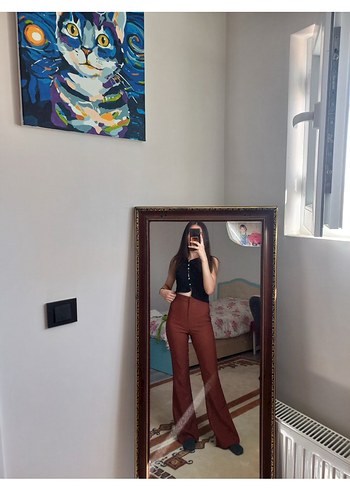 Kadın Kahverengi Kumaş Pantolon - Görsel 2