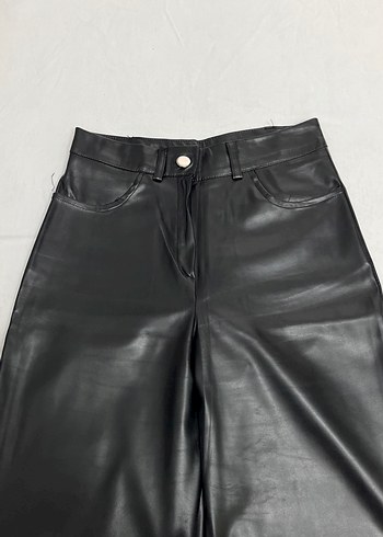 xs Beden Siyah Deri Kadın Kemerli Pantolon