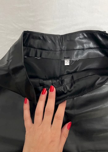 xs Beden siyah Renk Siyah Deri Kadın Kemerli Pantolon