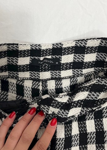 Ekose Desenli Pilili Kadın Kumaş Pantolon - Görsel 5