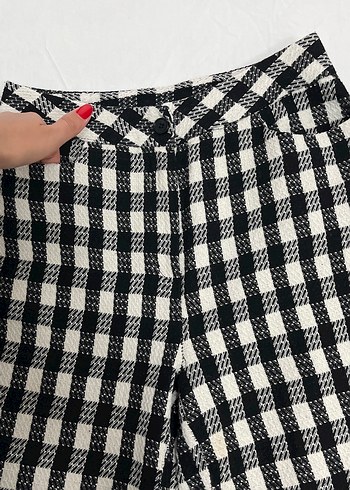 36 Beden çeşitli Renk Ekose Desenli Pilili Kadın Kumaş Pantolon