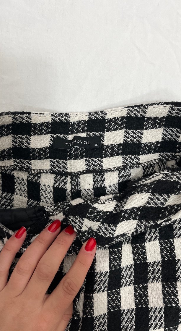 Ekose Desenli Pilili Kadın Kumaş Pantolon - Görsel 5