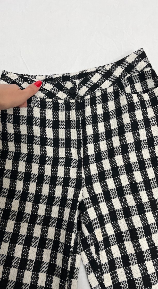 Ekose Desenli Pilili Kadın Kumaş Pantolon - Görsel 4