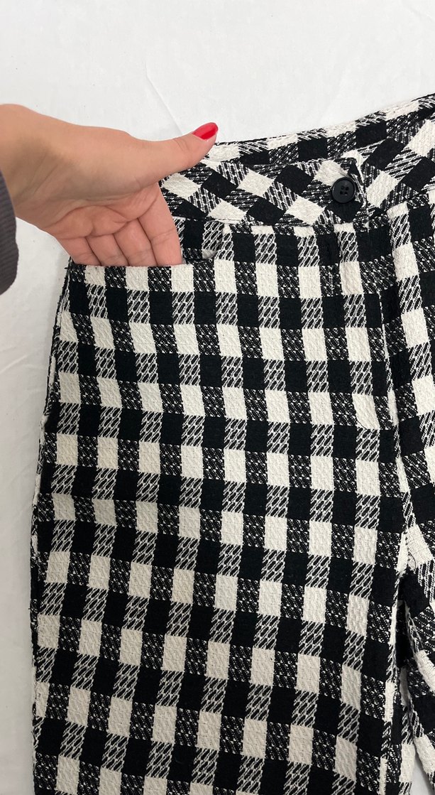 Ekose Desenli Pilili Kadın Kumaş Pantolon - Görsel 3