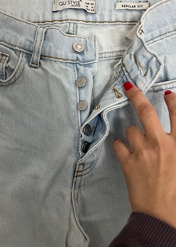 36 Beden mavi Renk Gri Kadın Bol Kesim Denim Pantolon