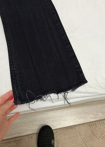 34 Beden Düğmeli Siyah Geniş Paça Kadın Kot Pantolon