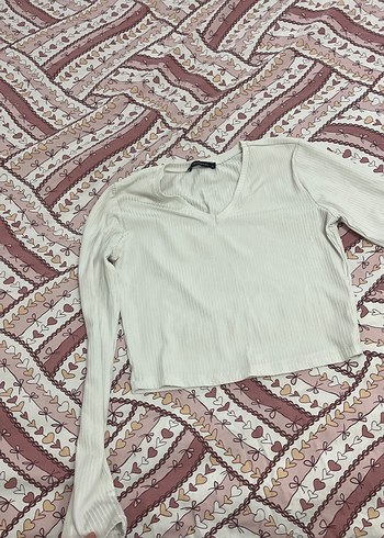 V Yaka Beyaz Kadın Bluz - Görsel 3