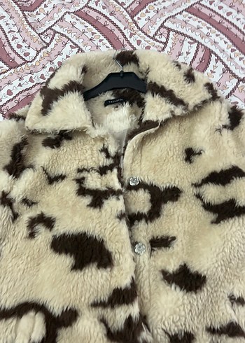 Kahverengi Desenli Kadın Suni Kürk Ceket - Görsel 4