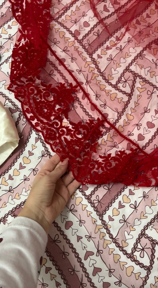 Bordo Dantel Detaylı kına örtüsü - Görsel 2