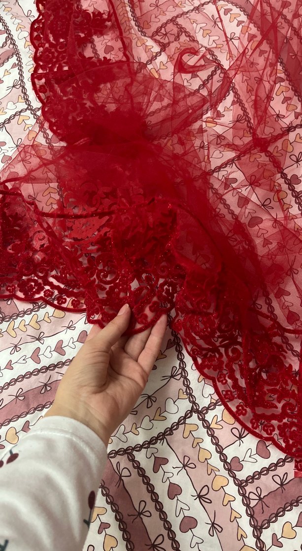 Bordo Dantel Detaylı kına örtüsü - Görsel 4