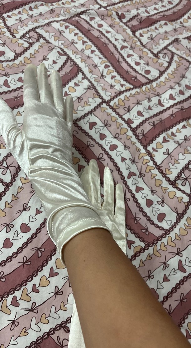 Dantel Detaylı Beyaz Saten Kadın Eldiven - Görsel 5