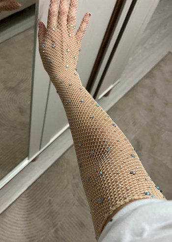 Pul İşlemeli Bej Vintage Kadın Eldiveni - Görsel 3