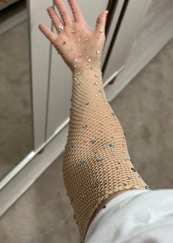 Pul İşlemeli Bej Vintage Kadın Eldiveni - Görsel 5