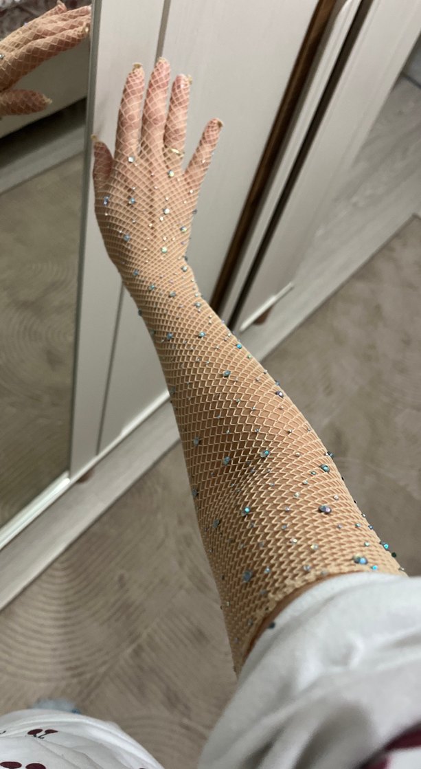 Pul İşlemeli Bej Vintage Kadın Eldiveni - Görsel 3