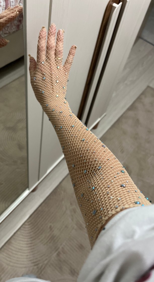 Pul İşlemeli Bej Vintage Kadın Eldiveni - Görsel 2