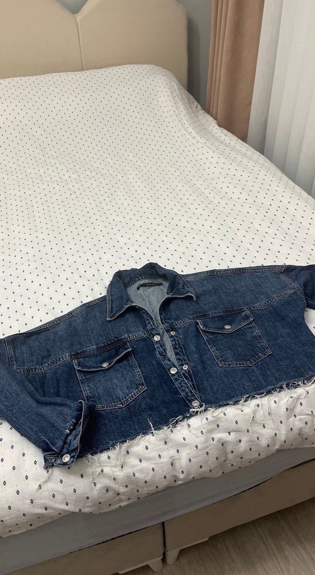 Kadın kot Denim Ceket, Kemerli, Uzun Kollu - Görsel 2