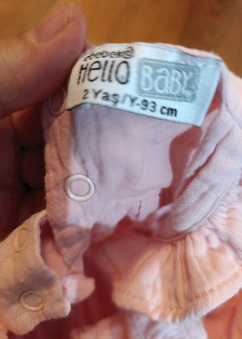 18-24 Ay Beden pembe Renk Nakışlı, Fırfırlı Pembe Keten Kız Elbisesi