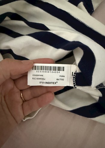 m Beden Zara lacivert Beyaz Çizgili Pamuk Tişört
