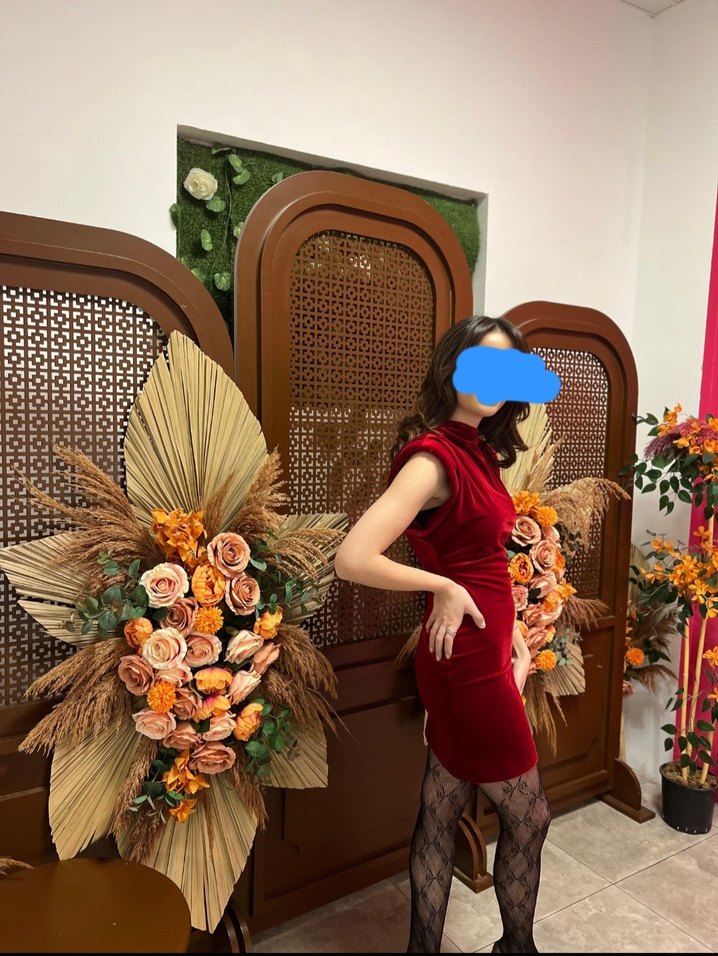 Bordo vatkalı kadife Elbise - Görsel 2