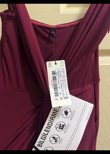 Bordo Uzun Drapeli V Yakalı Elbise - Görsel 3