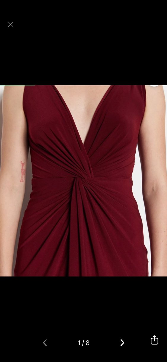 Bordo Uzun Drapeli V Yakalı Elbise - Görsel 2