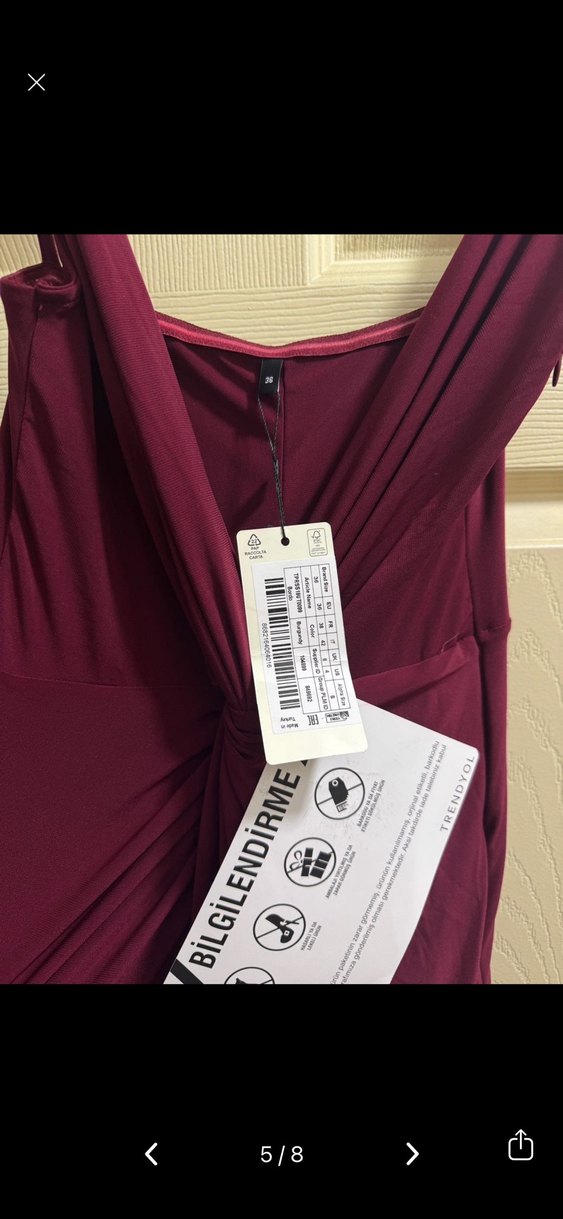 Bordo Uzun Drapeli V Yakalı Elbise - Görsel 3