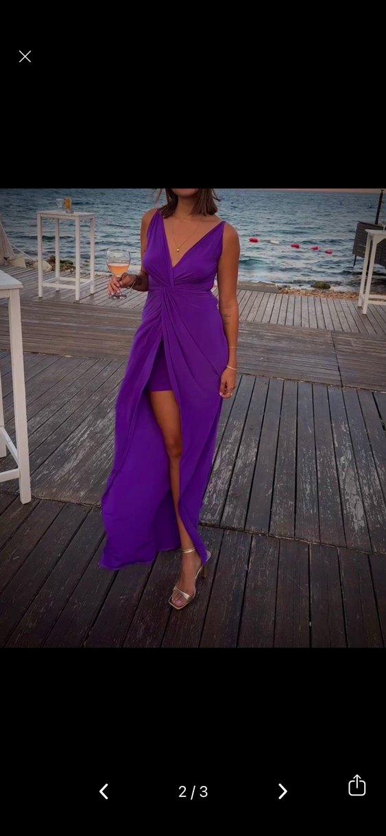 Mor Drapeli Uzun Kadın Abiye Elbise - Görsel 2