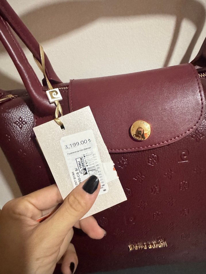 Pierre Cardin Bordo Deri Kadın Çanta Fermuarlı - Görsel 2