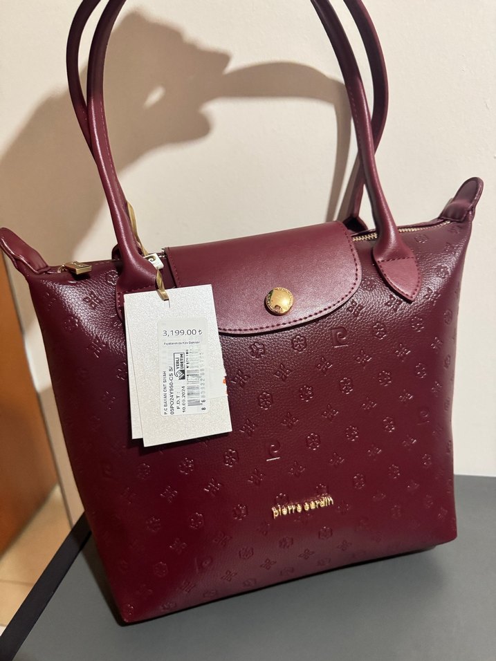 Pierre Cardin Bordo Deri Kadın Çanta Fermuarlı - Görsel 4