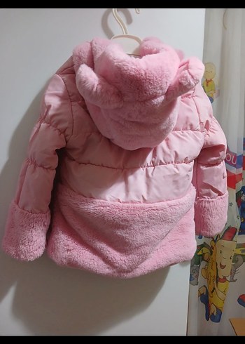 Kız Çocuk Pembe Kürklü Kapüşonlu Mont - Görsel 3