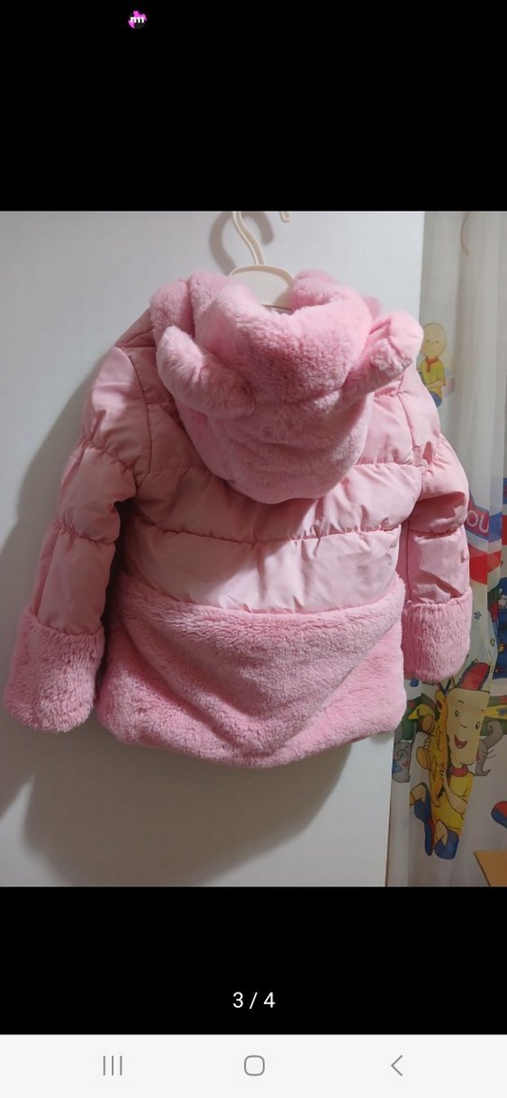 Kız Çocuk Pembe Kürklü Kapüşonlu Mont - Görsel 3