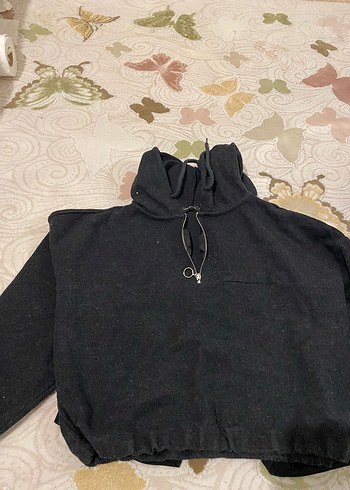 Fermuarlı Yüksek Yakalı Siyah Kadın Sweatshirt