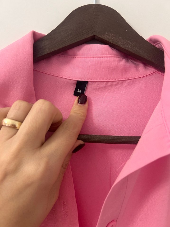 Pembe Düğmeli Uzun Kollu Keten Gömlek - Görsel 2