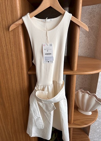 Beyaz Kemerli Mini Kadın Elbise - Görsel 2