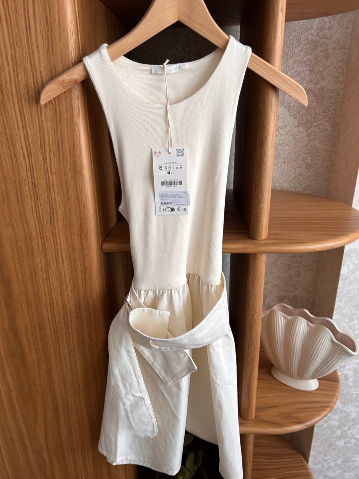 Beyaz Kemerli Mini Kadın Elbise - Görsel 2