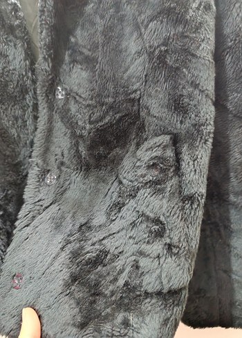 Siyah Midi Peluş Kürk Detaylı Kadın Mont - Görsel 4