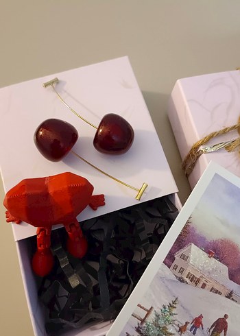 Bordo Renkli Hediye Seti ve Kış Temalı Kart - Görsel 4