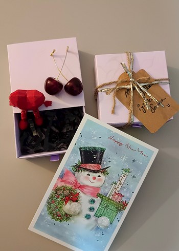 Kiraz küpe  Kalp obje ve nostaljik kartpostal - Görsel 5