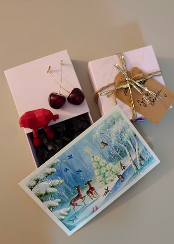 Beyaz Hediye Kutusu ve Kırmızı Kiraz Küpe - Görsel 3